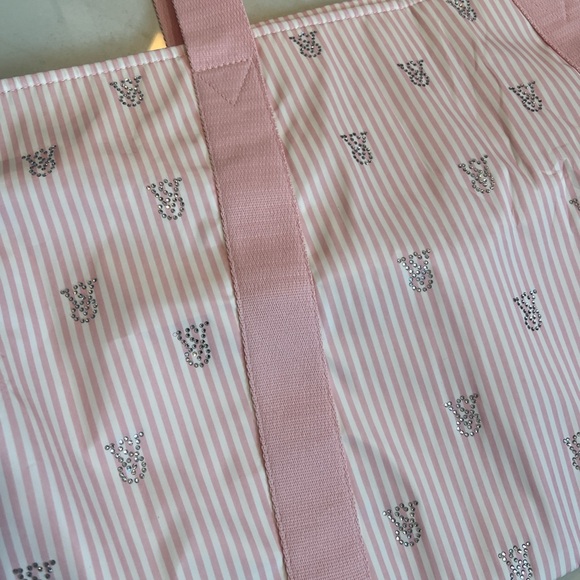 Pink Striped Tote Bag with Logo Accent - Picture 2 of 4